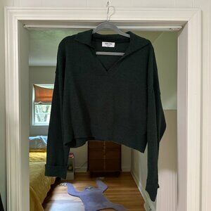 Dark Green Crop V-Neck Sweater - Double Zero